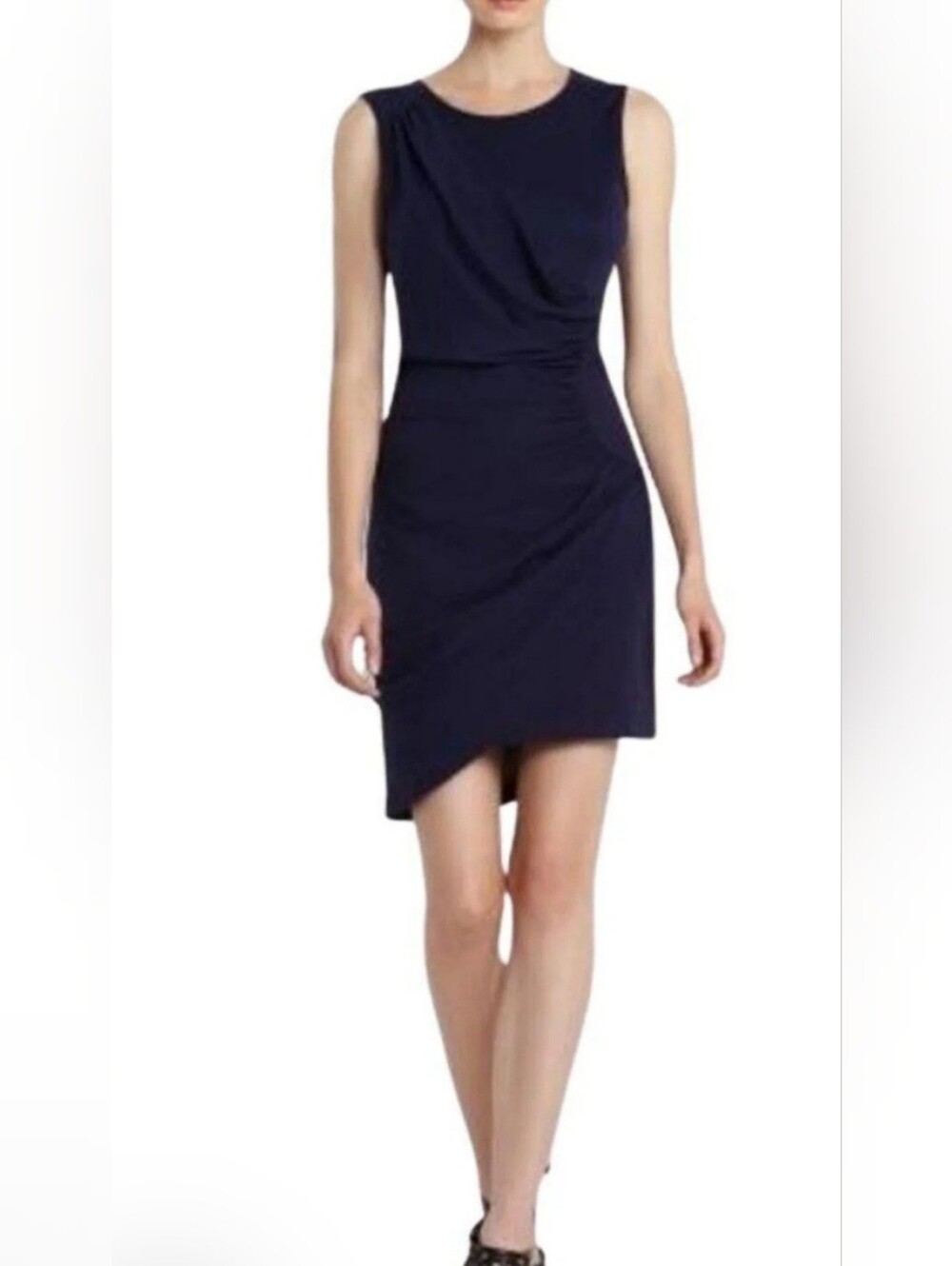 BCBGMAXAZRIA Black Draped Side Zipper Dress Sz 4 Cocktail Party LBD Midi